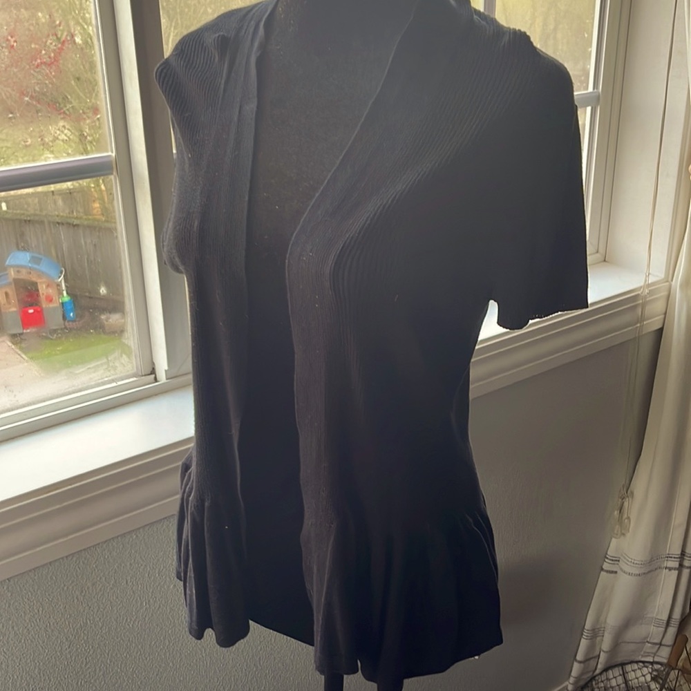 August Silk Short Sleeve Shirt Black Cardigan size 12